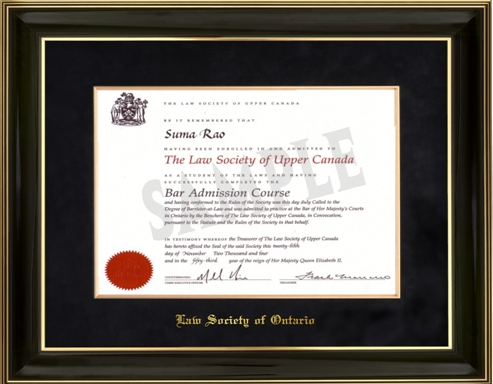 (#1 DELUXE) Law Degree frame (11x16H)- Glossy black wood & gold details, black velvet & gold fillet, gold foil embossing